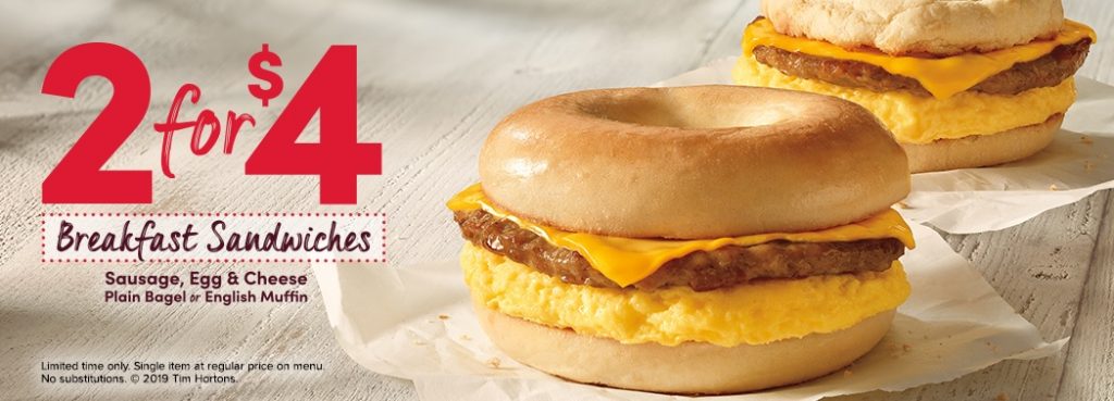 2 For $4 Breakfast Sandwiches Deal Is Back At Tim Hortons - Breakfast Menus